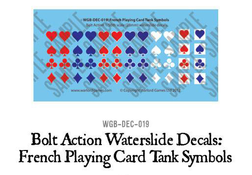 28mm Wwii French Playing Card Tank Symbols Decals Sheet Warlord