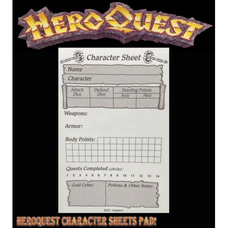 CHARACTER SHEET PADS 28mm RPG miniatures HEROQUEST