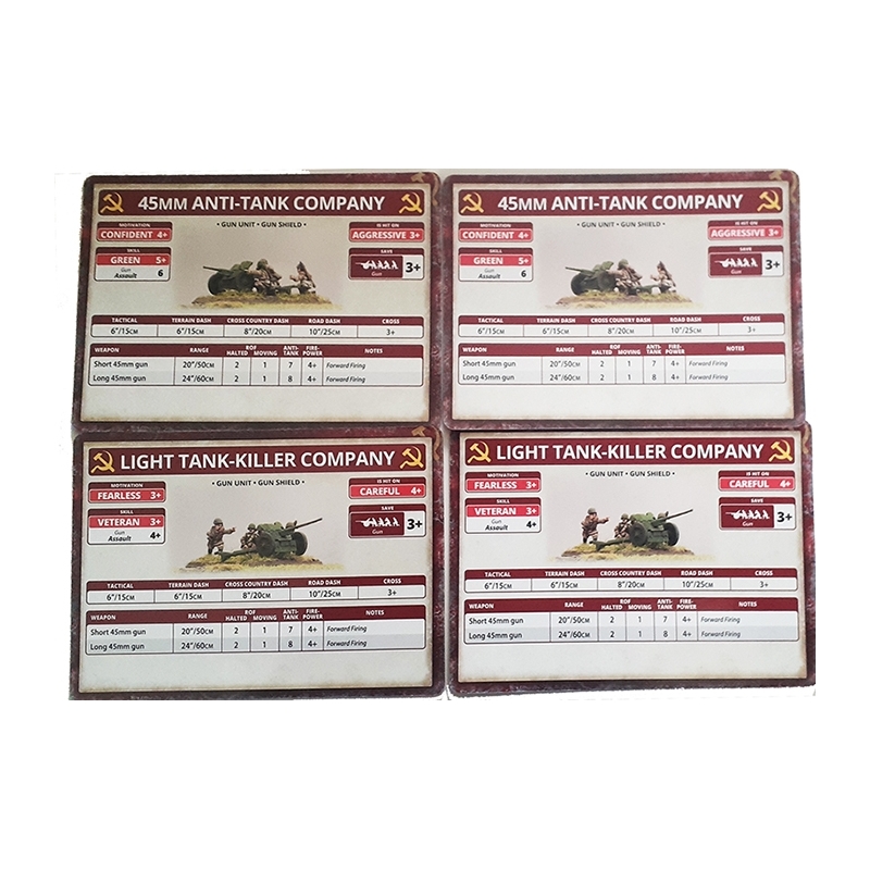 Soviet 45mm Anti-tank Company Unit Cards WWII BATTLEFRONT FLAMES OF WAR