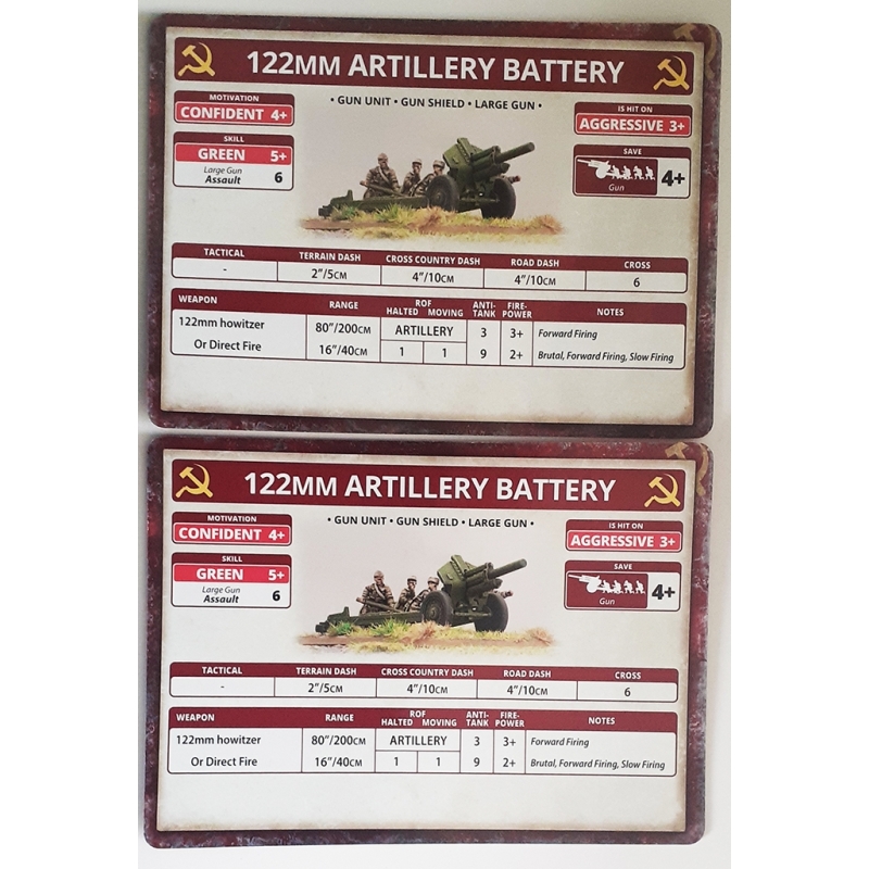 Soviet 122mm Artillery Battery Company Unit Cards WWII BATTLEFRONT FLAMES OF WAR