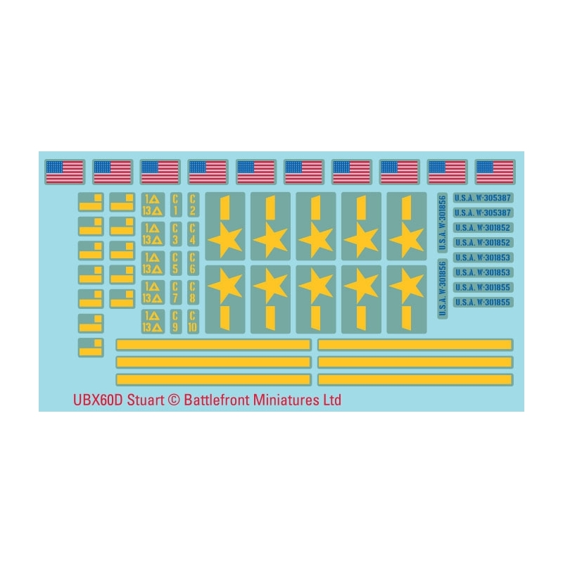 US ALLIED STUART Decals sheet 15mm WWII BATTLEFRONT FLAMES OF WAR