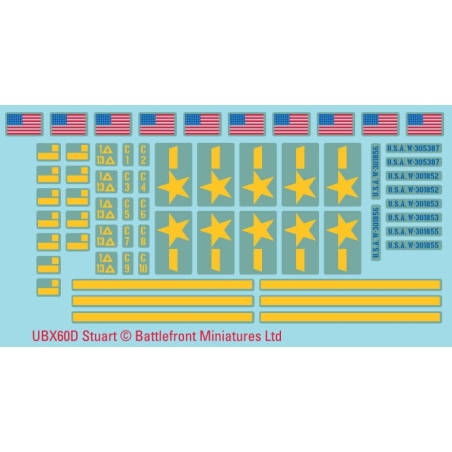 US ALLIED STUART Decals sheet 15mm WWII BATTLEFRONT FLAMES OF WAR