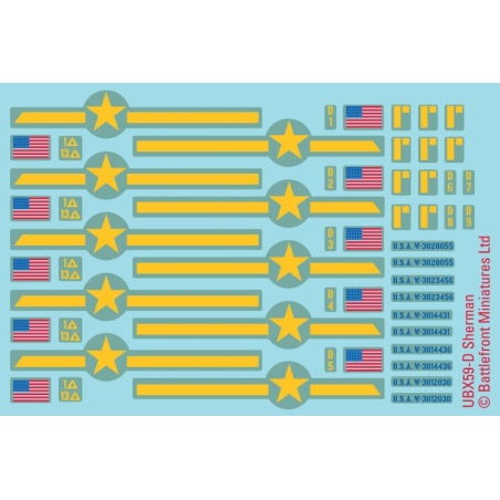 US ALLIED SHERMAN Decals sheet 15mm WWII BATTLEFRONT FLAMES OF WAR