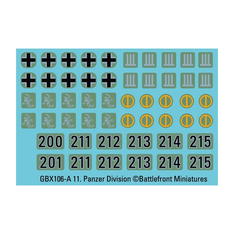 GERMAN 11th PANZER DIVISION Decals sheet 15mm WWII BATTLEFRONT FLAMES OF WAR