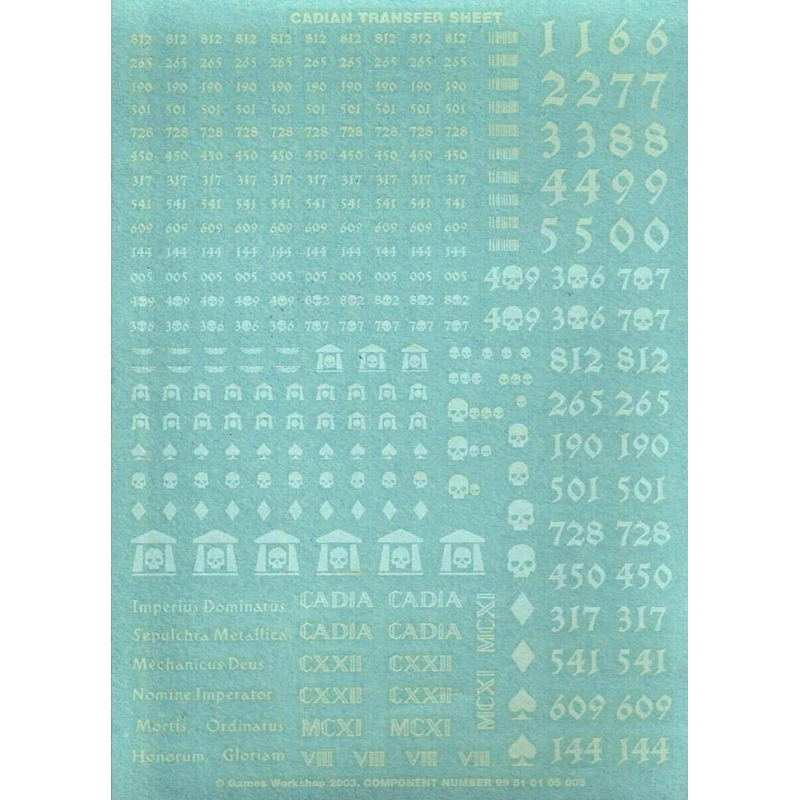 IMPERIAL GUARD CADIAN ASTRA MILITARIUM TRANSFER SHEET 40K Decals GAMES WORKSHOP