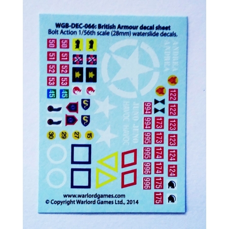 28mm WWII British Armor decals sheet WARLORD