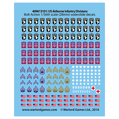 American U.S. Airborne Decals Sheet 28mm WWII WARLORD GAMES
