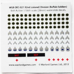 American US Buffalo Soldiers 28mm WWII decals sheet WARLORD