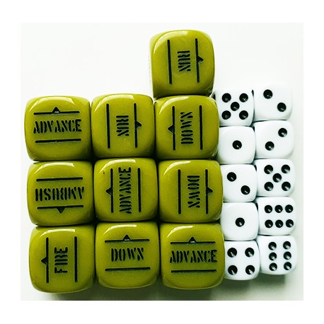 GREEN ORDER DICE & D6s SET BOLT ACTION (20) WWII WARLORD GAMES