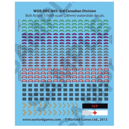 28mm WWII British 3rd Canadian Division decals sheet WARLORD GAMES