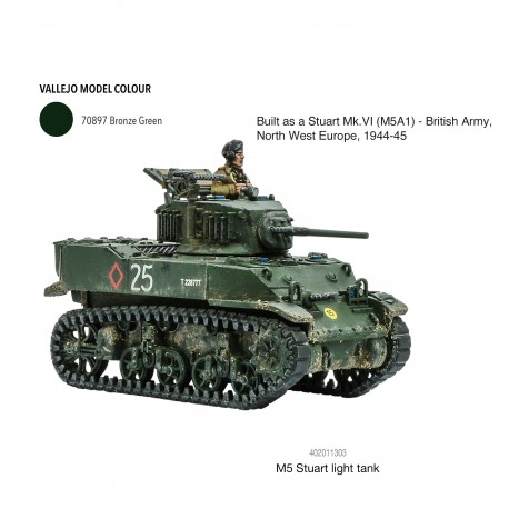 U.S. M5 "Stuart" or M5A1 or E7-7 Light tank WWII 28mm 1/56th (no box) WARLORD GAMES