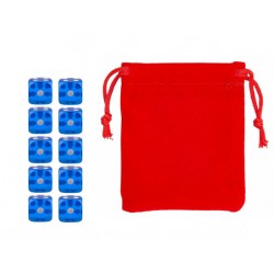 Translucent Blue Six-sided Dice Set (10) w/ Personal Dice bag FRONTLINE GAMES