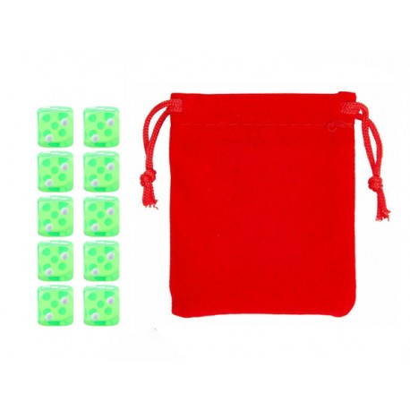Translucent Green Six-sided Dice Set (10) w/ Personal Dice bag FRONTLINE GAMES