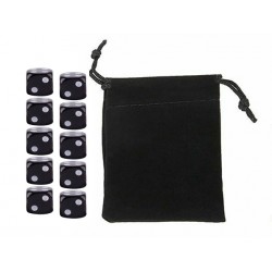 Black Six-sided Dice Set (10) w/ Personal Dice bag FRONTLINE GAMES