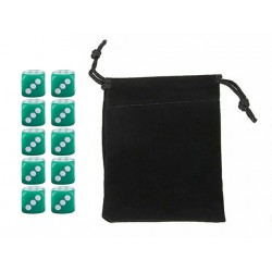 Green Six-sided Dice Set (10) w/ Personal Dice bag FRONTLINE GAMES