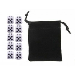 White Six-sided Dice Set (10) w/ Personal Dice bag FRONTLINE GAMES