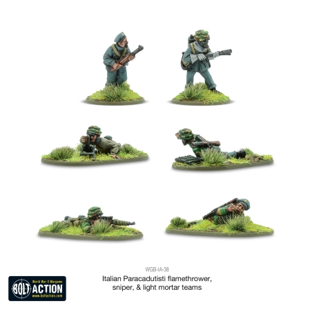 Italian Paracadutisti Airborne flamethrower, sniper & light mortar teams WARLORD GAMES