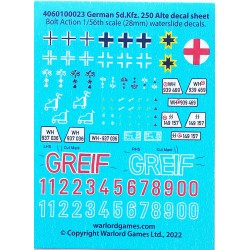 28mm WWII German SDKfz 250 alte decals sheet WARLORD