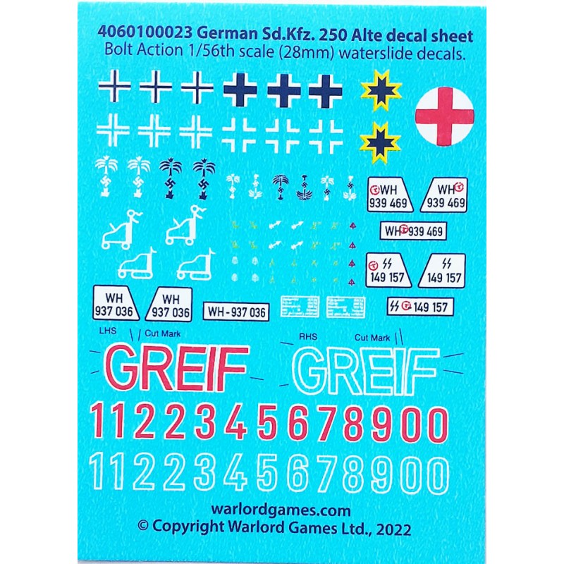 28mm Wwii German Sdkfz 250 Alte Decals Sheet Warlord Frontline Games